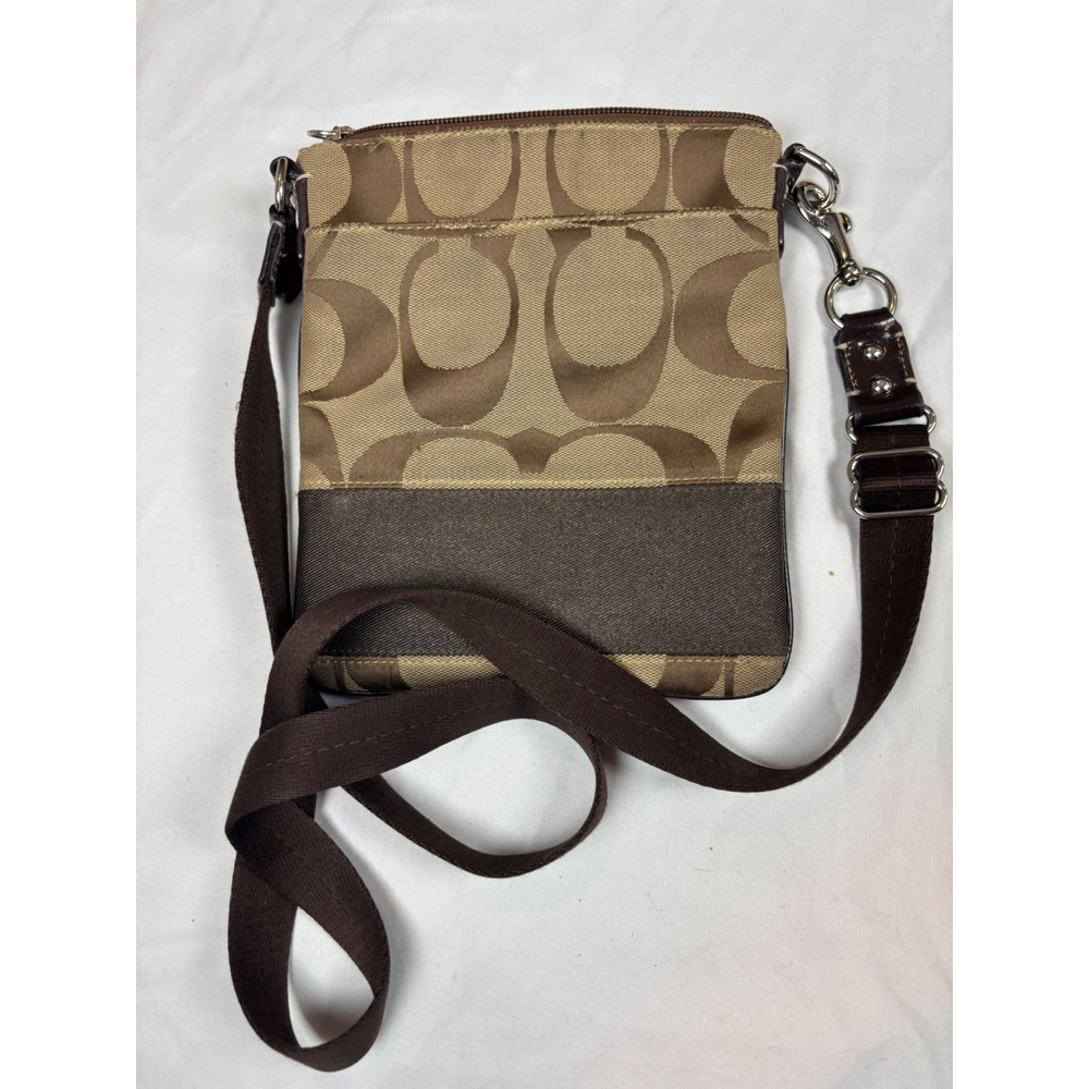 Coach Signature C Crossbody Bag Brown Tan Jacquard Canvas Messenger Bag